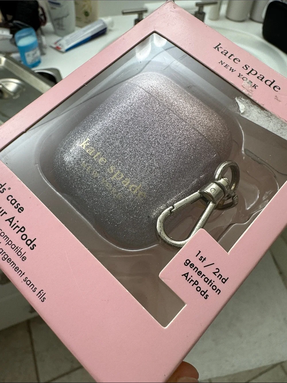 kate spade Glitter AirPods Case - Rose Gold Pink